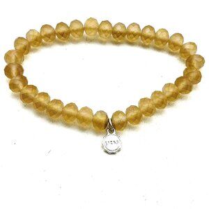 Lizas Signed Peach Beaded Stretch Bracelet Crystal Charm Designer Jewelry